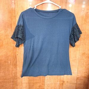 Shein size small blue blouse with lace sleeves